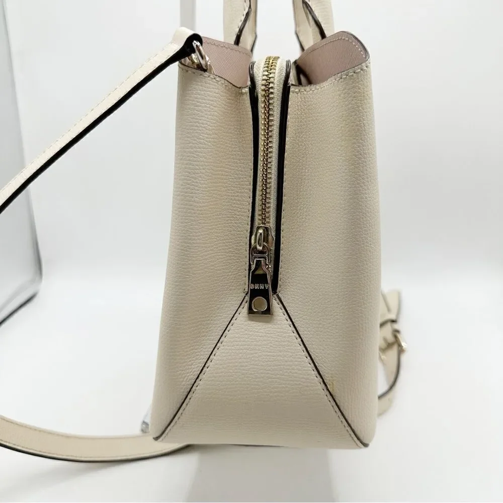 DKNY Sullivan Leather‎ Convertible Satchel Ivory/Gold Bag Purse Spring Summer